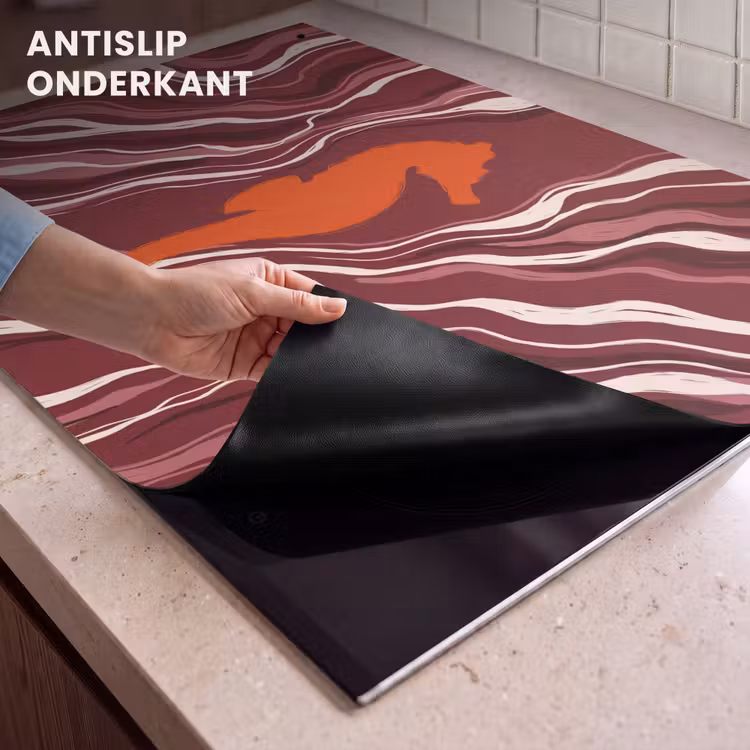 Zeepaardje - Golven - Zeeleven - Abstract - Oranje Inductie beschemer met haakjes klein -ky-onderkant-nl