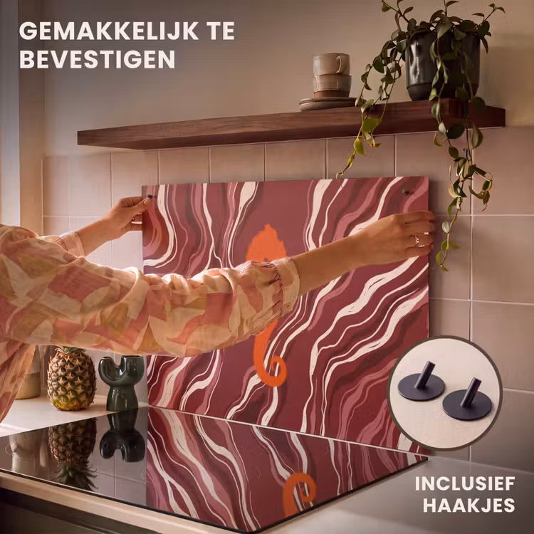 Zeepaardje - Golven - Zeeleven - Abstract - Oranje Inductie beschemer met haakjes klein -ky-ophangen-nl