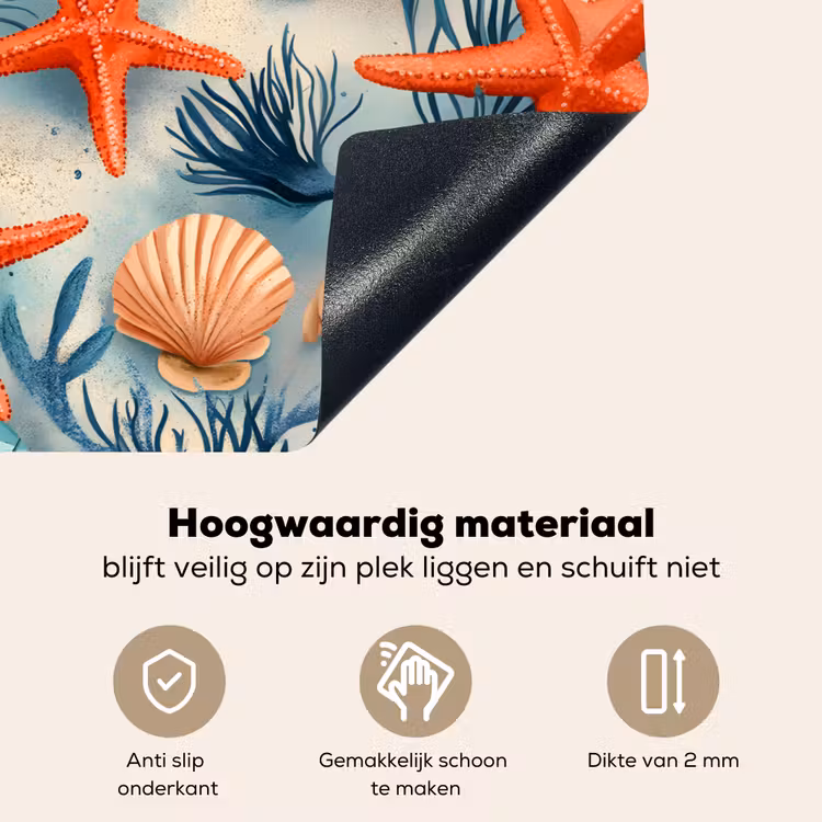 Zeesterren - Schelpen - Illustratie - Zand Inductie beschemer met haakjes klein -ky-onderkant-nl