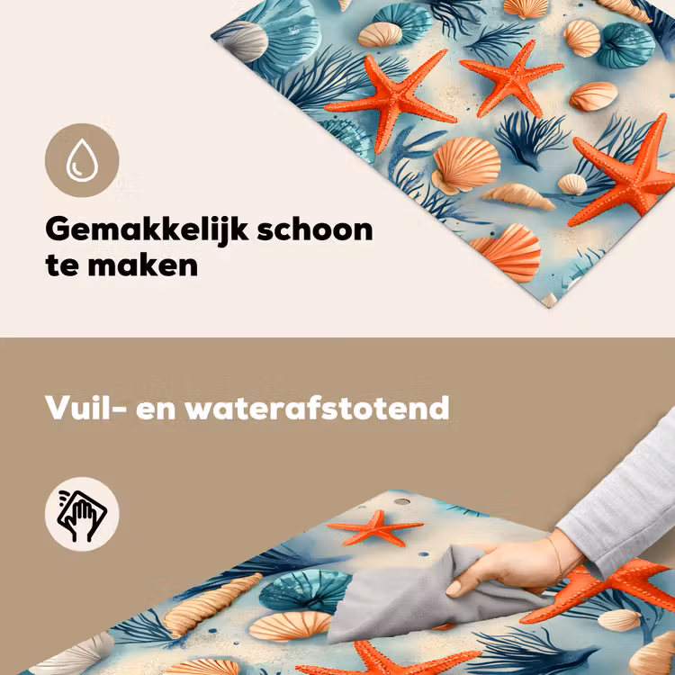 Zeesterren - Schelpen - Illustratie - Zand Inductie beschemer met haakjes klein -ky-schoon-nl