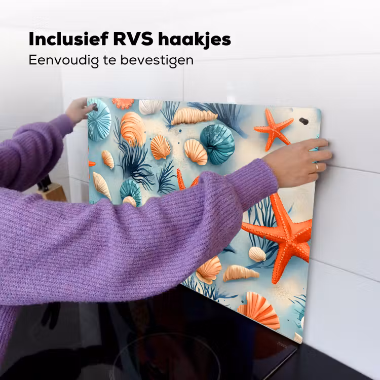 Zeesterren - Schelpen - Illustratie - Zand Inductie beschemer met haakjes klein -ky-ophangen-nl