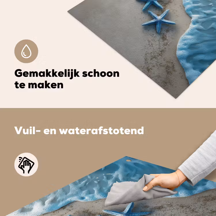 Zeesterren - Zand - Zee - Blauw Inductie beschemer met haakjes middel -ky-schoon-nl