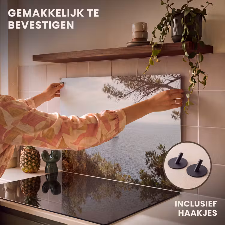 Inductiebeschermer & spatscherm (2in1) - Zeilboot - bomen - water - Zeilboot - bomen - water Inductie beschemer met haakjes klein