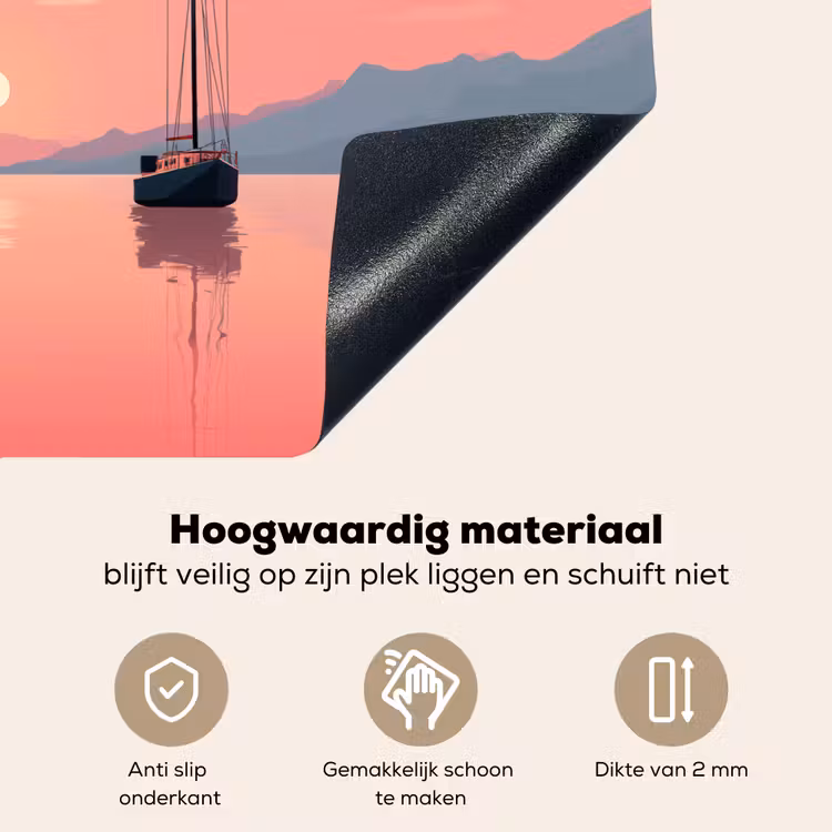 Zeilboot - Roze zee - Zonsondergang - Bergen Inductie beschemer met haakjes middel -ky-onderkant-nl