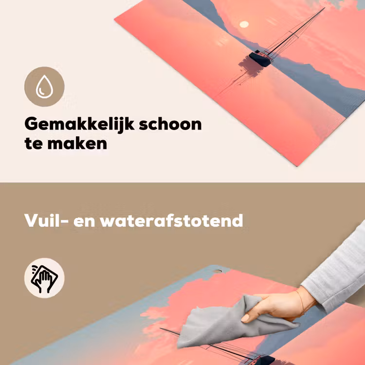 Zeilboot - Roze zee - Zonsondergang - Bergen Inductie beschemer met haakjes middel -ky-schoon-nl
