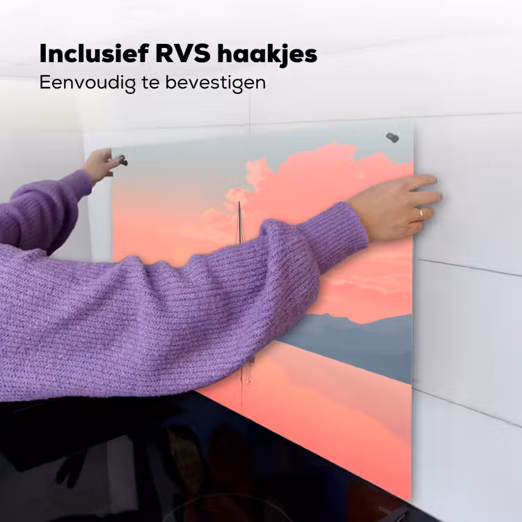 Zeilboot - Roze zee - Zonsondergang - Bergen Inductie beschemer met haakjes middel -ky-ophangen-nl