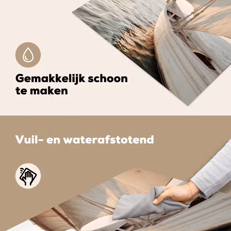 Zeilboot - Zee - Beige - Zon Inductie beschemer met haakjes middel -ky-schoon-nl