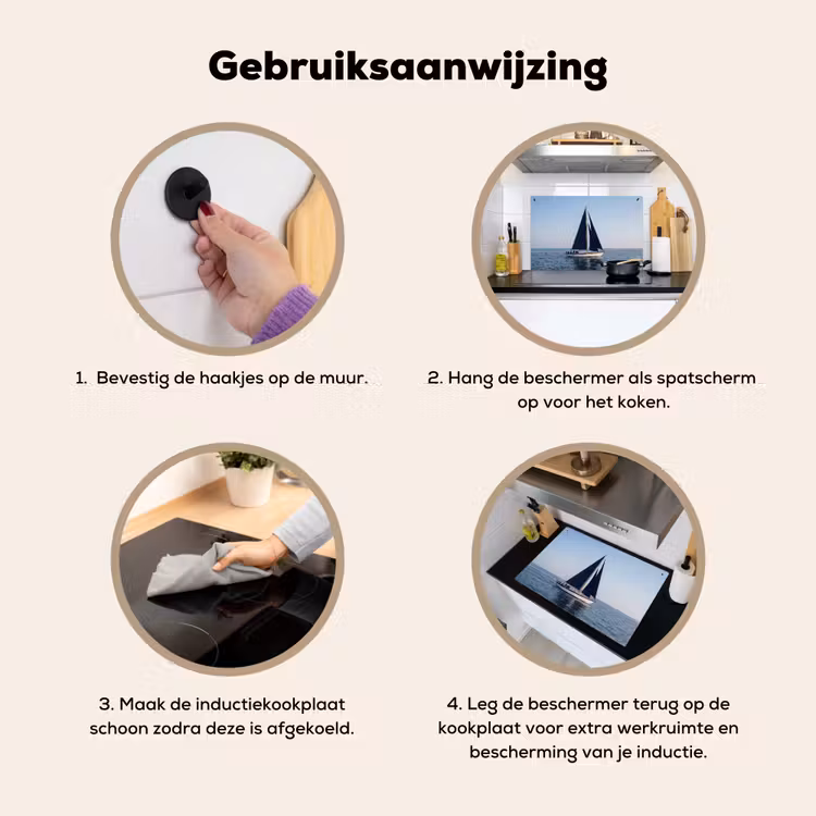 Zeilboot - Zee - Blauw Inductie beschemer met haakjes klein -ky-gebruik-nl