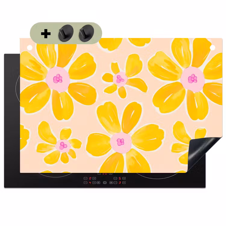 Zomers - Bloemen - Geel Inductie beschemer met haakjes klein 777 -3d