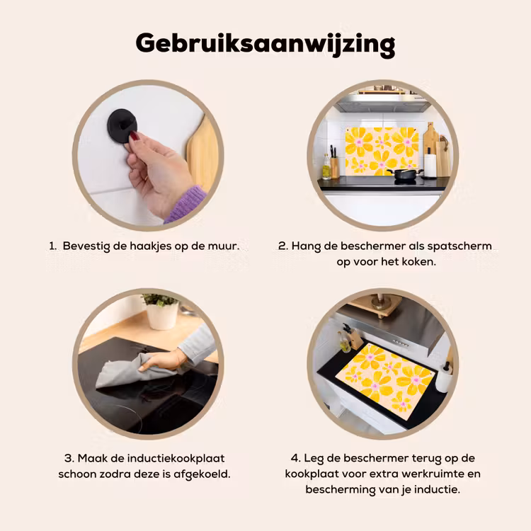 Zomers - Bloemen - Geel Inductie beschemer met haakjes klein 777 -ky-gebruik-nl