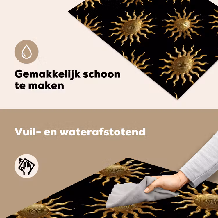 Zon - Patroon - Luxe - Goud - Zwart Inductie beschemer met haakjes klein 777 -ky-schoon-nl