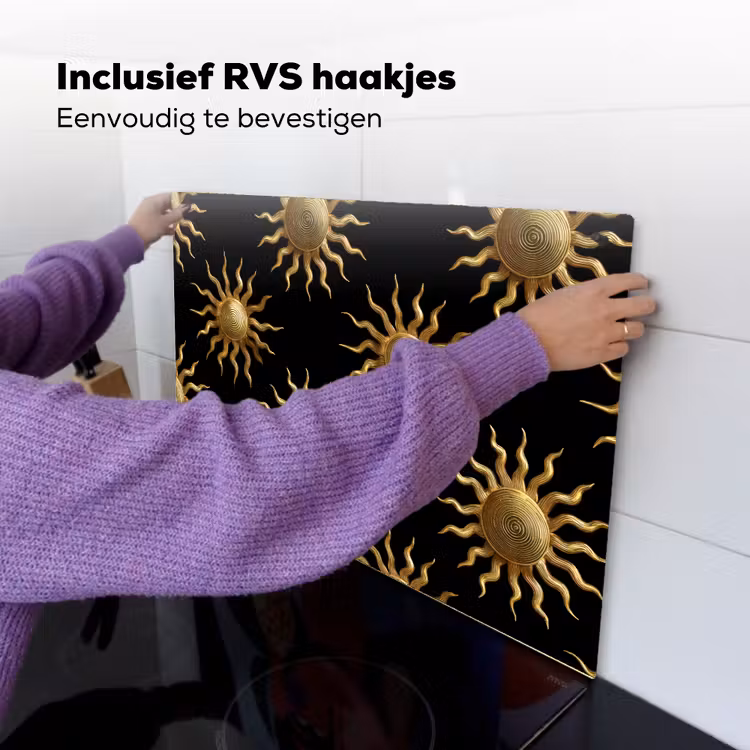 Zon - Patroon - Luxe - Goud - Zwart Inductie beschemer met haakjes klein 777 -ky-ophangen-nl