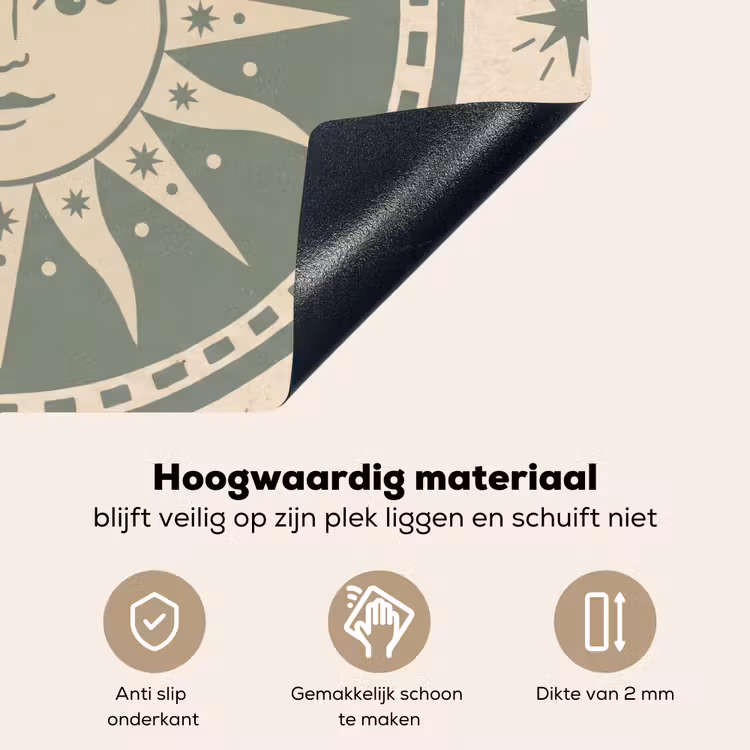 Zon - Sterren - Astrologie - Vintage - Groen Inductie beschemer met haakjes klein -ky-onderkant-nl