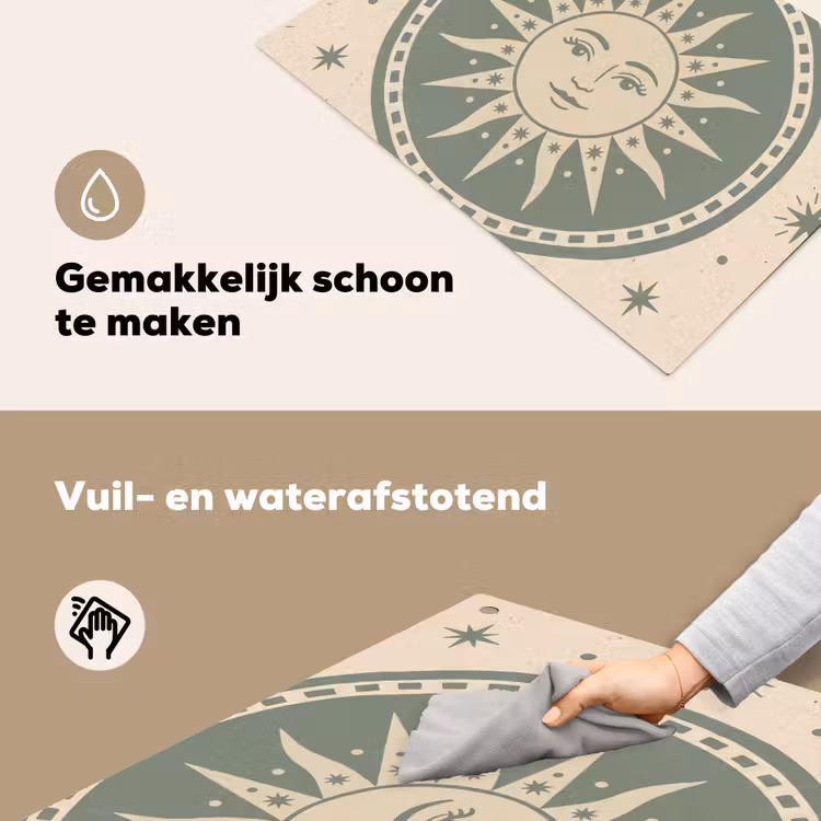 Zon - Sterren - Astrologie - Vintage - Groen Inductie beschemer met haakjes klein -ky-schoon-nl