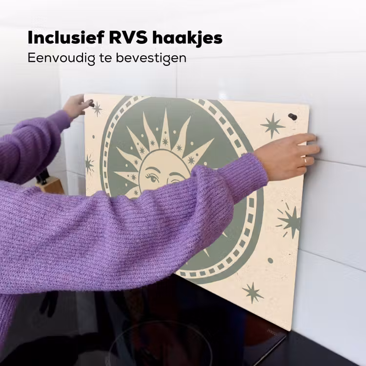 Zon - Sterren - Astrologie - Vintage - Groen Inductie beschemer met haakjes klein -ky-ophangen-nl