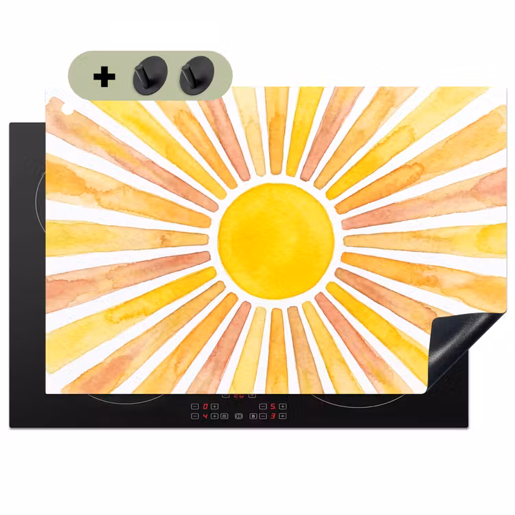 Zon - Stralen - Aquarel - Geel - Abstract Inductie beschemer met haakjes klein -3d