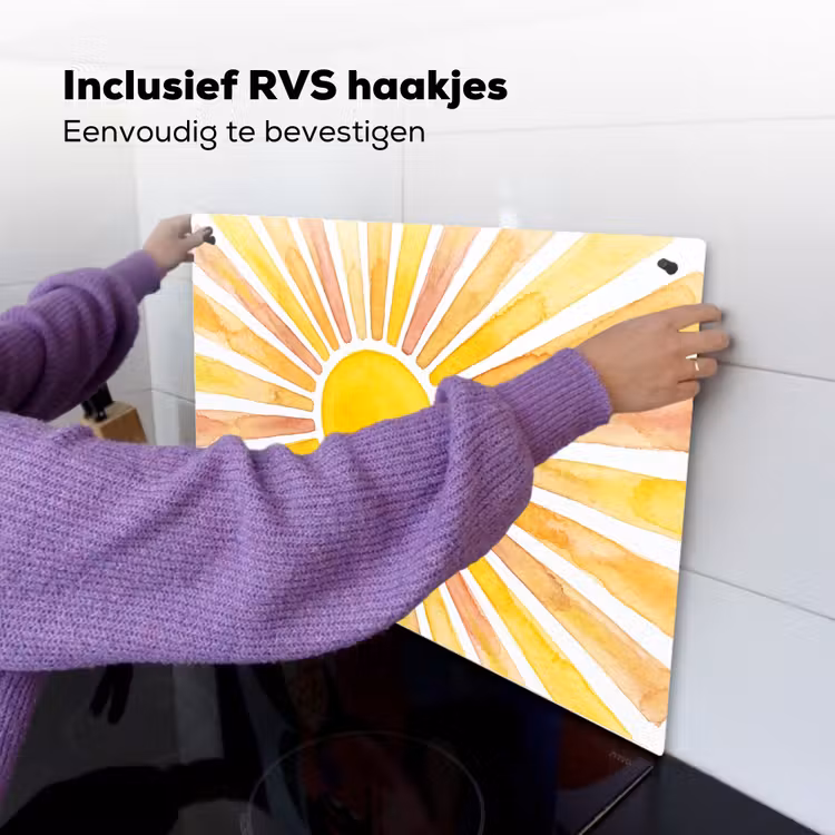 Zon - Stralen - Aquarel - Geel - Abstract Inductie beschemer met haakjes klein -ky-ophangen-nl