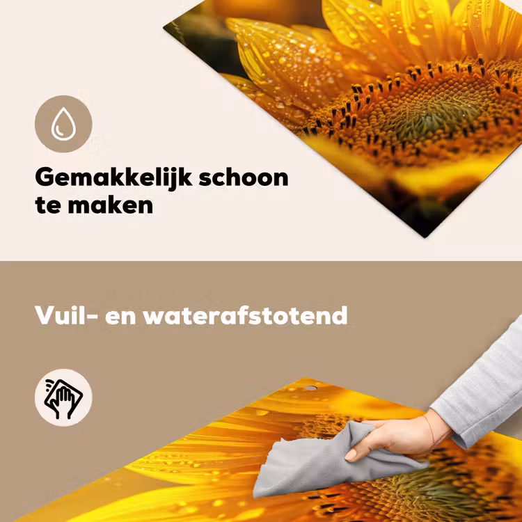 Zonnebloem - Dauwdruppels - Geel - Zonlicht Inductie beschemer met haakjes klein -ky-schoon-nl