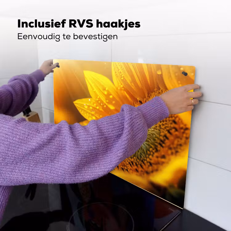Zonnebloem - Dauwdruppels - Geel - Zonlicht Inductie beschemer met haakjes klein -ky-ophangen-nl