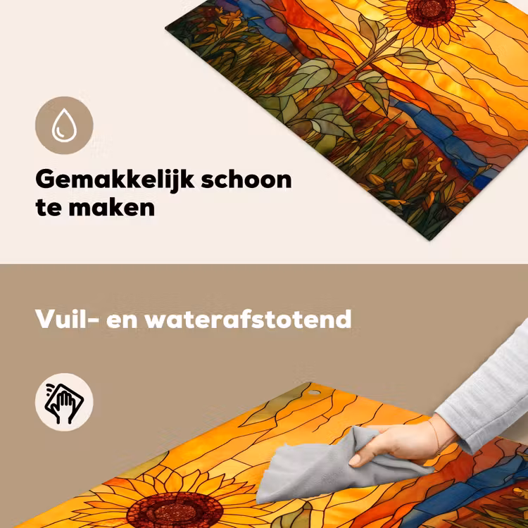 Zonnebloem - Mozaïek - Zonsondergang - Geel Inductie beschemer met haakjes klein -ky-schoon-nl