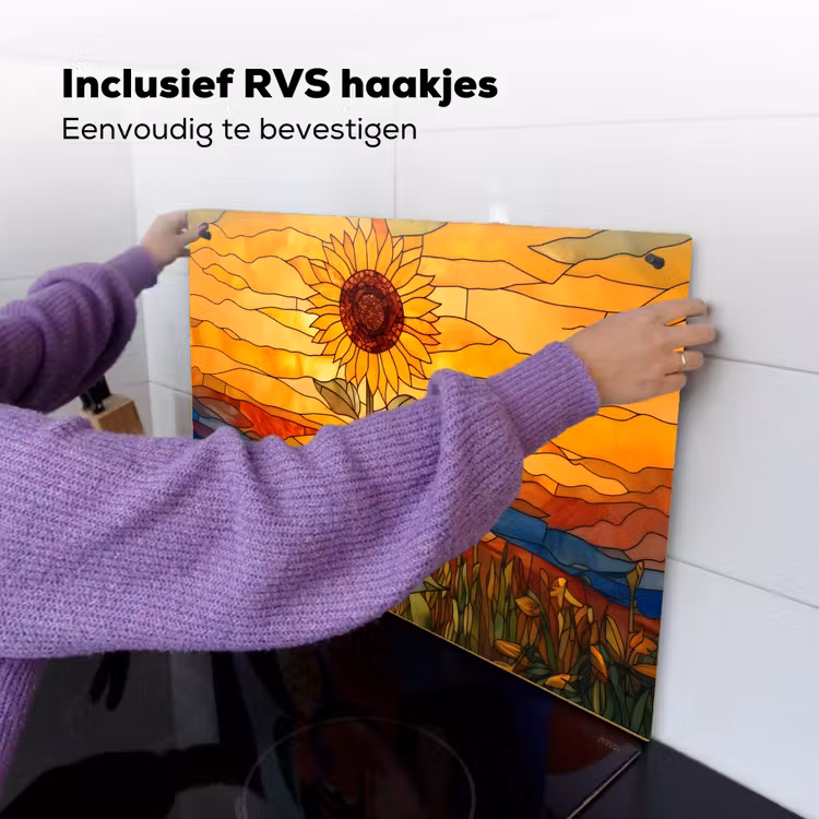 Zonnebloem - Mozaïek - Zonsondergang - Geel Inductie beschemer met haakjes klein -ky-ophangen-nl
