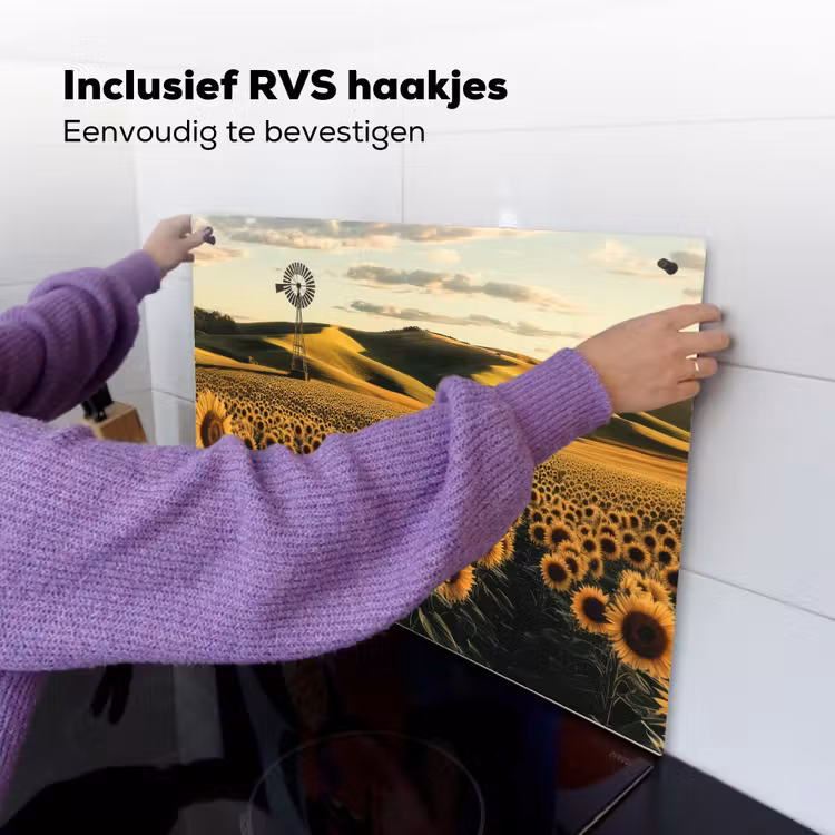 Zonnebloem - Veld - Windmolen Inductie beschemer met haakjes klein -ky-ophangen-nl
