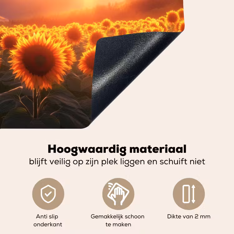 Zonnebloemen - Zonsondergang - Landschap Inductie beschemer met haakjes klein -ky-onderkant-nl
