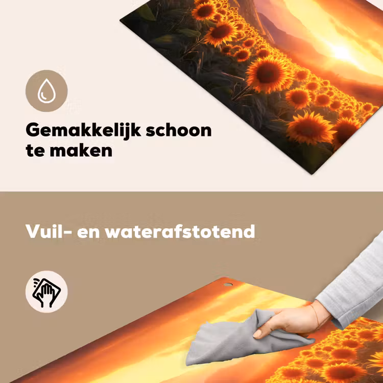 Zonnebloemen - Zonsondergang - Landschap Inductie beschemer met haakjes klein -ky-schoon-nl