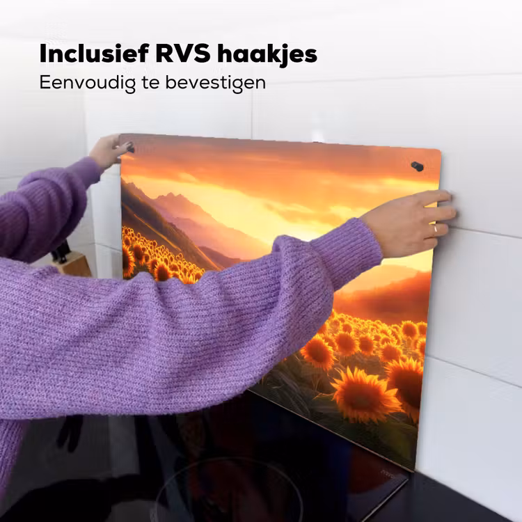 Zonnebloemen - Zonsondergang - Landschap Inductie beschemer met haakjes klein -ky-ophangen-nl