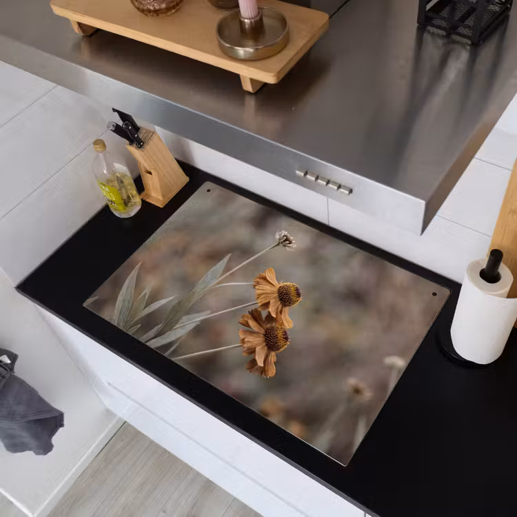 Zonnehoed - Droogbloemen - Geel - Warm Inductie beschemer met haakjes klein -sfeer1