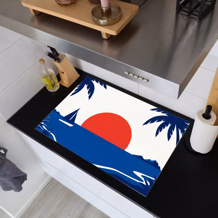 Zonsondergang - Zee - Palmboom - Tropisch - Modern Inductie beschemer met haakjes klein -sfeer1