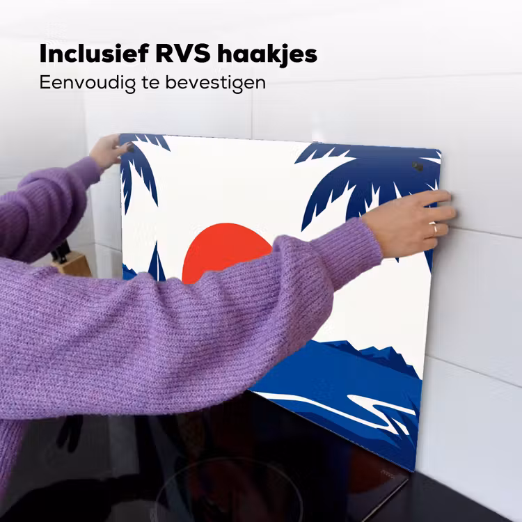 Zonsondergang - Zee - Palmboom - Tropisch - Modern Inductie beschemer met haakjes klein -ky-ophangen-nl