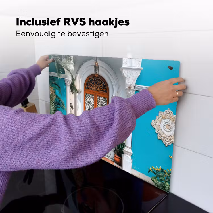 Zuilen - Sierlijke - Deur - Blauw Inductie beschemer met haakjes klein -ky-ophangen-nl