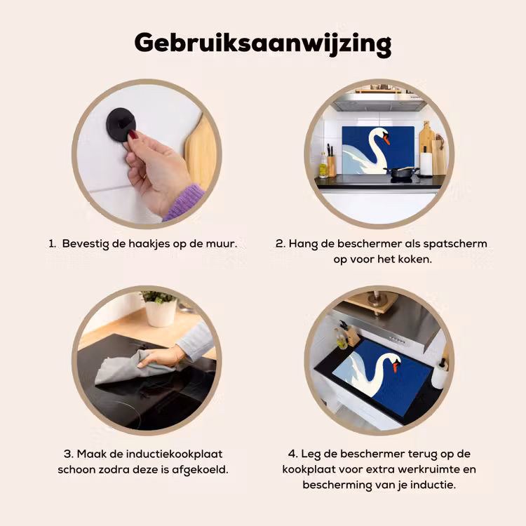 Zwaan - Wit - Snavel - Illustratie Inductie beschemer met haakjes klein -ky-gebruik-nl