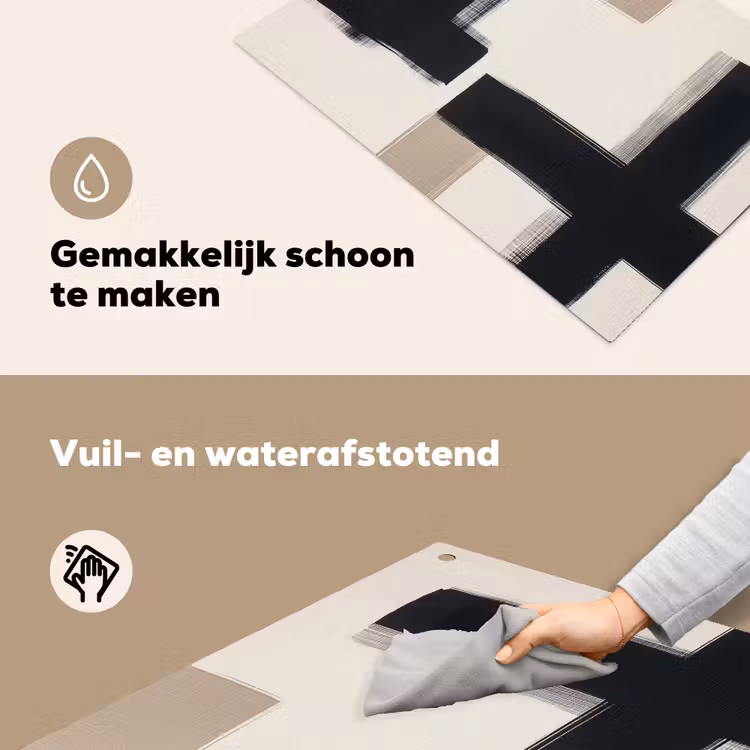 Zwart - Abstract - Japandi Inductie beschemer met haakjes klein -ky-schoon-nl