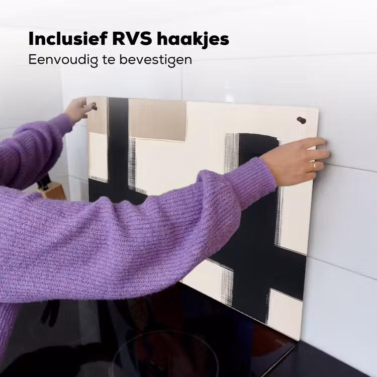 Zwart - Abstract - Japandi Inductie beschemer met haakjes klein -ky-ophangen-nl