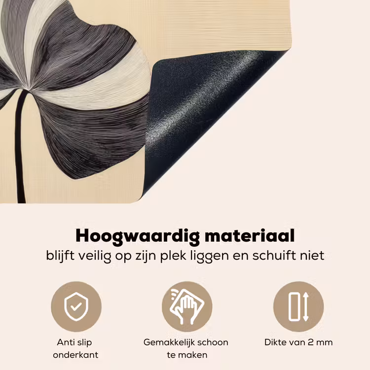 Zwart - Bladeren - Strepen - Minimalistisch Inductie beschemer met haakjes klein -ky-onderkant-nl