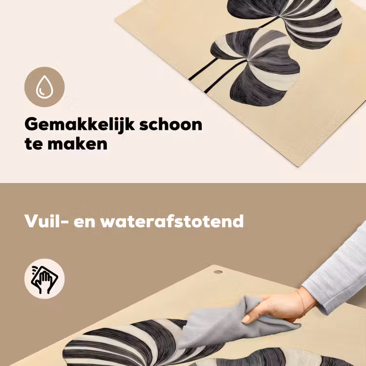 Zwart - Bladeren - Strepen - Minimalistisch Inductie beschemer met haakjes klein -ky-schoon-nl