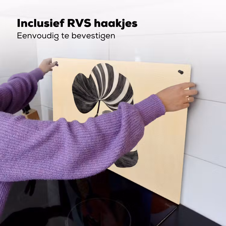 Zwart - Bladeren - Strepen - Minimalistisch Inductie beschemer met haakjes klein -ky-ophangen-nl