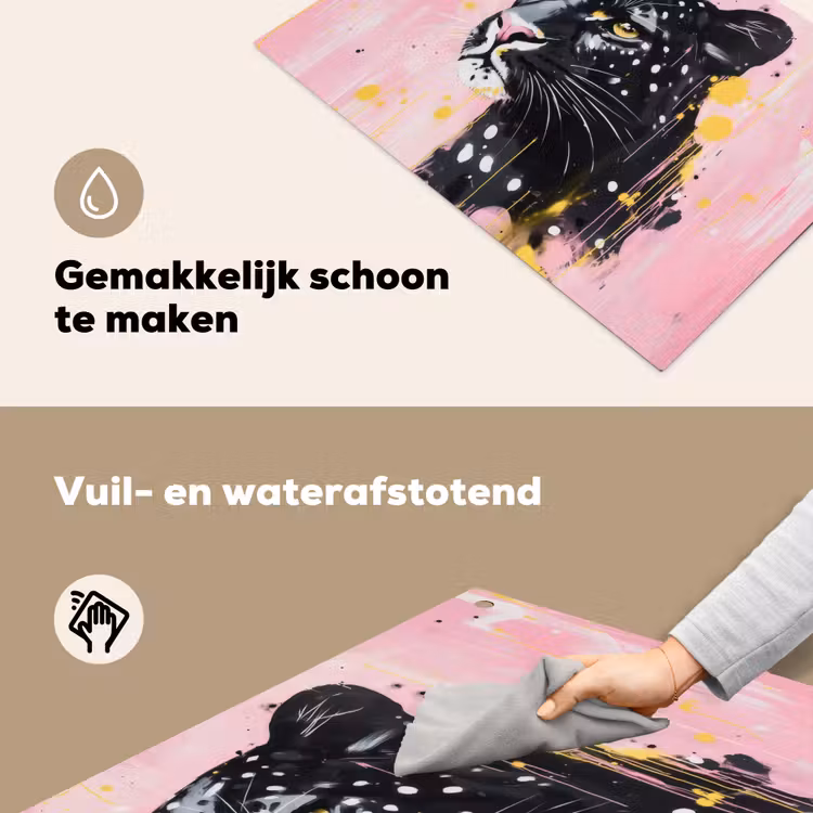 Zwart - Panter - Roze - Abstract Inductie beschemer met haakjes klein -ky-schoon-nl