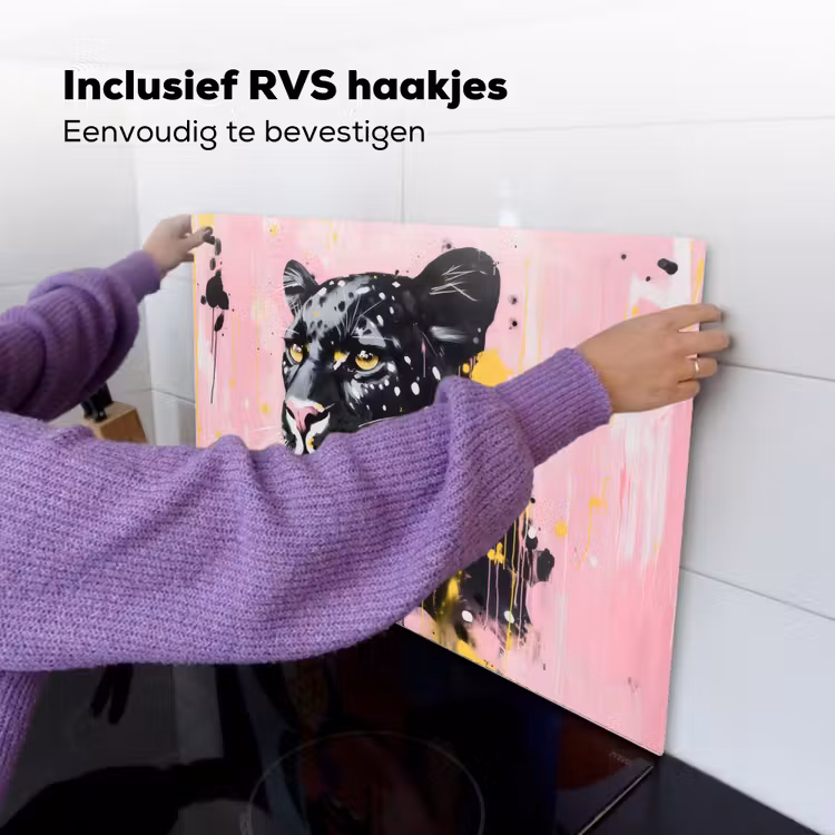 Zwart - Panter - Roze - Abstract Inductie beschemer met haakjes klein -ky-ophangen-nl