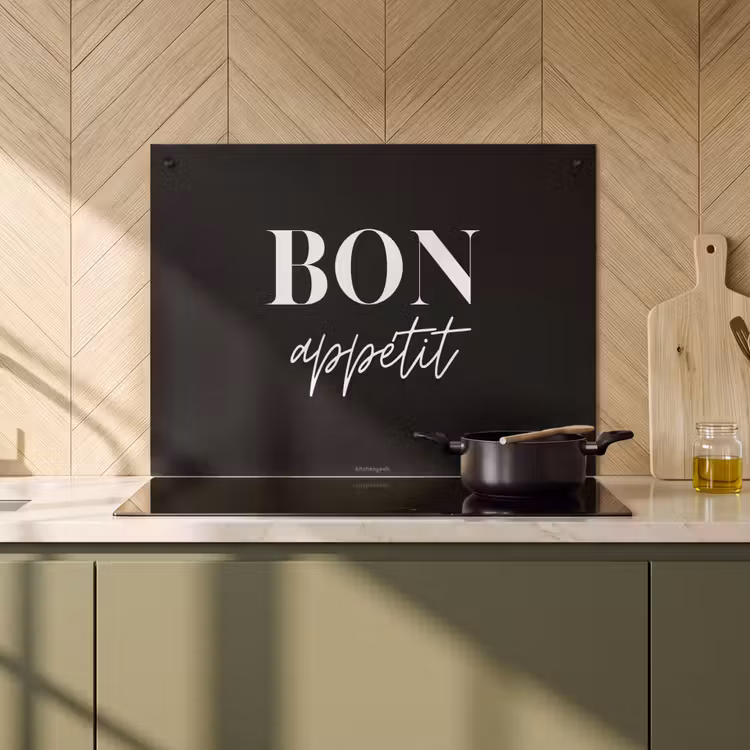 Inductiebeschermer & spatscherm (2in1) - Zwart - Quote - Bon appétit - Zwart - Quote - Bon appétit Inductie beschemer met haakjes klein