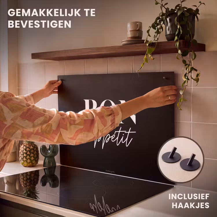 Inductiebeschermer & spatscherm (2in1) - Zwart - Quote - Bon appétit - Zwart - Quote - Bon appétit Inductie beschemer met haakjes klein