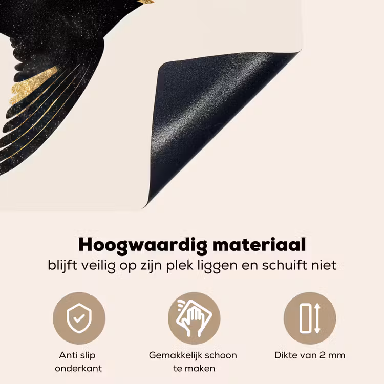 Zwarte zwaluw - Gouden accenten - Lichte achtergrond Inductie beschemer met haakjes middel -ky-onderkant-nl