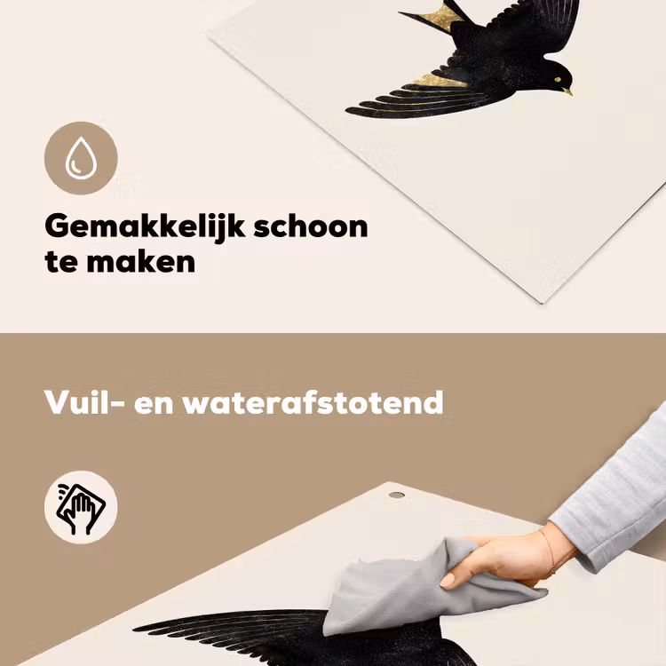 Zwarte zwaluw - Gouden accenten - Lichte achtergrond Inductie beschemer met haakjes middel -ky-schoon-nl