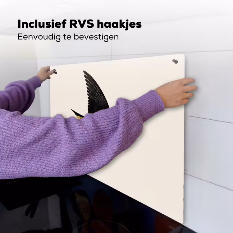 Zwarte zwaluw - Gouden accenten - Lichte achtergrond Inductie beschemer met haakjes middel -ky-ophangen-nl