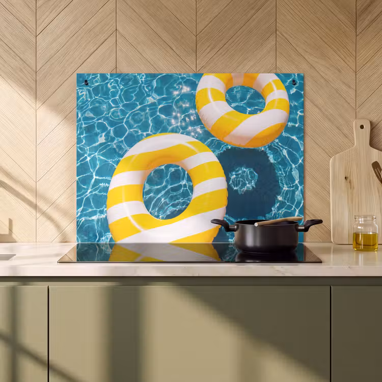 Zwembad - Zwembanden - Zomer - Geel - Blauw Inductie beschemer met haakjes klein -sfeer2