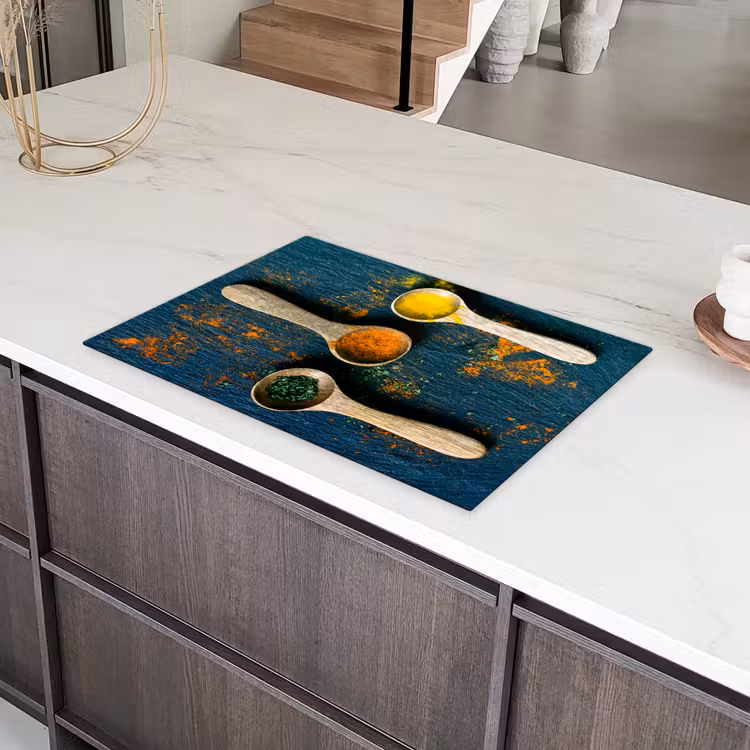 Specerijen - Lepel - Kruiden - Bruin - Geel - Groen Inductie beschermer vinyl 3mm klein -sfeer8