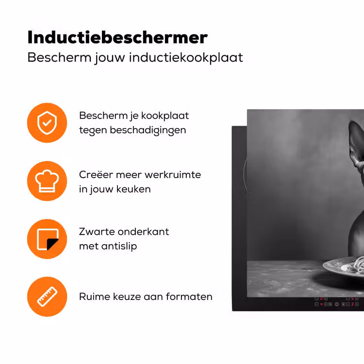 Sphynx - Kat - Dieren - Humor - Spaghetti - Zwart Wit Inductie beschermer vinyl 3mm klein -zzzzzzz-td-ups