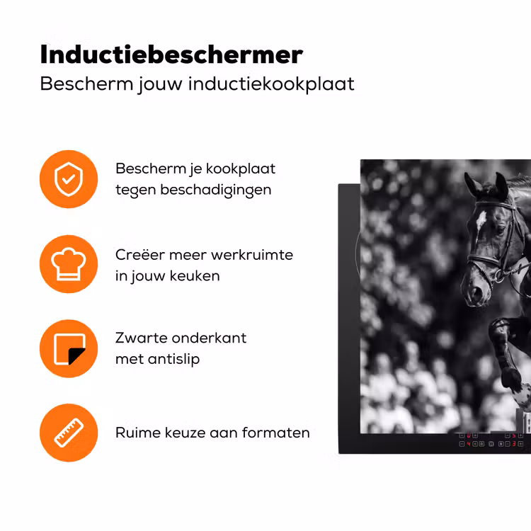 Springen - Paard - Zwart - Wit Inductie beschermer vinyl 3mm klein -zzzzzzz-td-ups